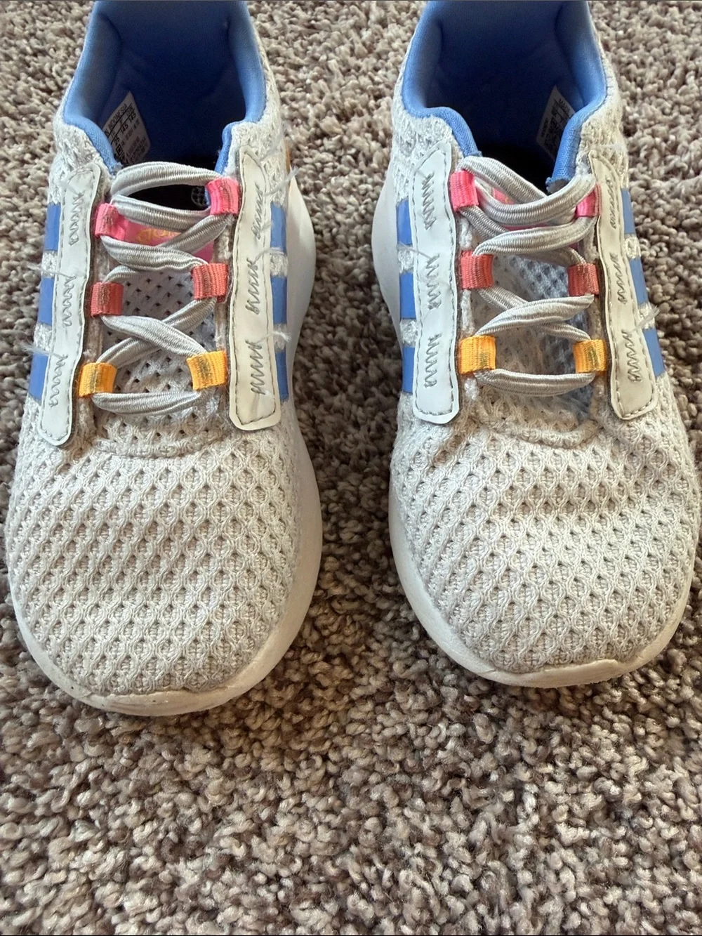 adidas Kids Sneakers - Light Gray with Blue & Pink Accents